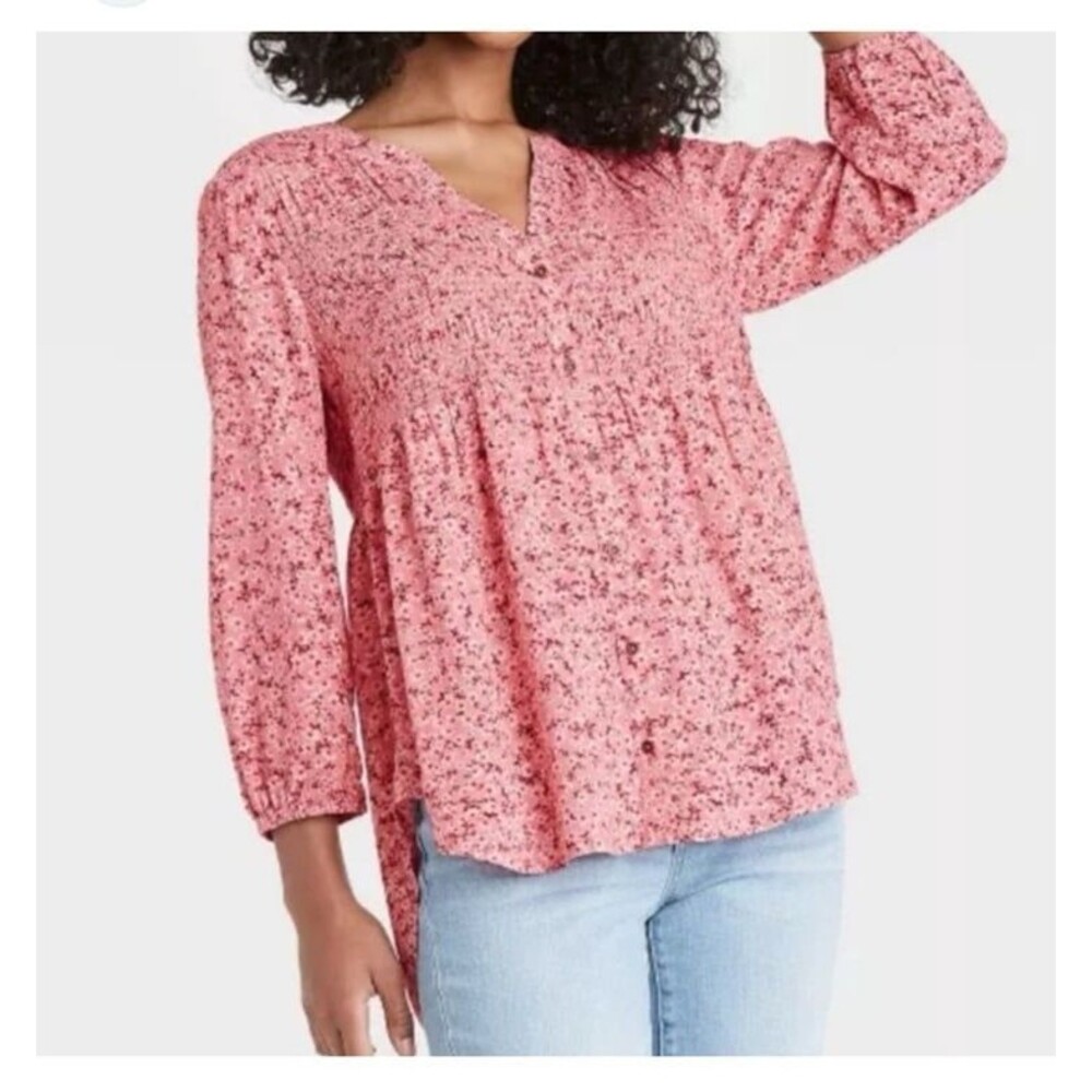 Knox Rose floral smocked boho tunic top size M‎ EUC